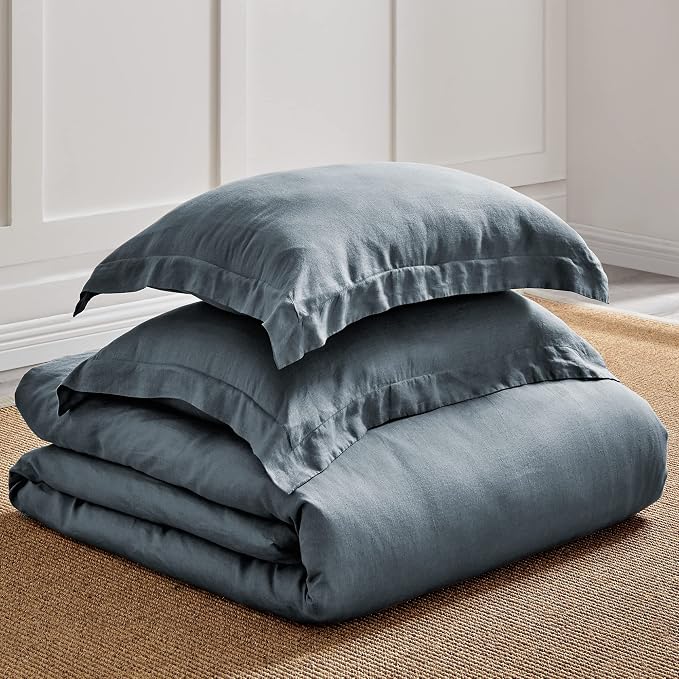 Levtex Home - 100% French Flax Linen - King Duvet Cover - French Flax Washed Linen - Denim Blue - Duvet Cover Size (106x94in.)