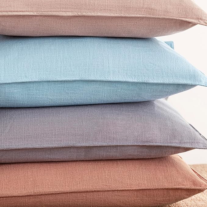 Foindtower Pack of 2, Decorative Linen Soild Throw Pillow Covers Soft Accent Euro Cushion Case Boho Farmhouse Neutral Pillowcase for Couch Sofa Bedroom Living Room Home Decor 26 x 26 Inch Light Purple