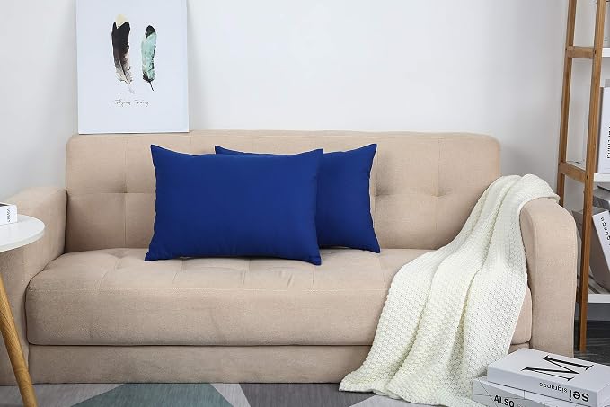 TangDepot 100% Cotton Solid Throw Pillow Cover 12x18 Royal Blue | 100% cotton, same-color zip, machine wash & air dry. For living room, bedroom, office, car. 42 colors, 85 sizes. Cover only.