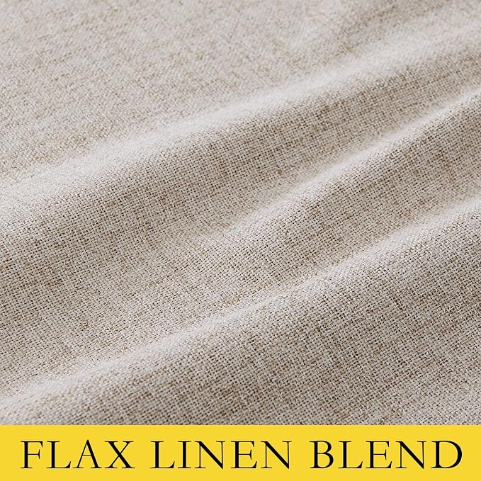 NICETOWN Natural Linen 100% Blackout Short Curtains 48 inches, Thermal Insulated & Noise Reducing Window Draperies with Grey Liner, Short Drapes for Cafe Bar (52" W by 48" L, 2 Panels)