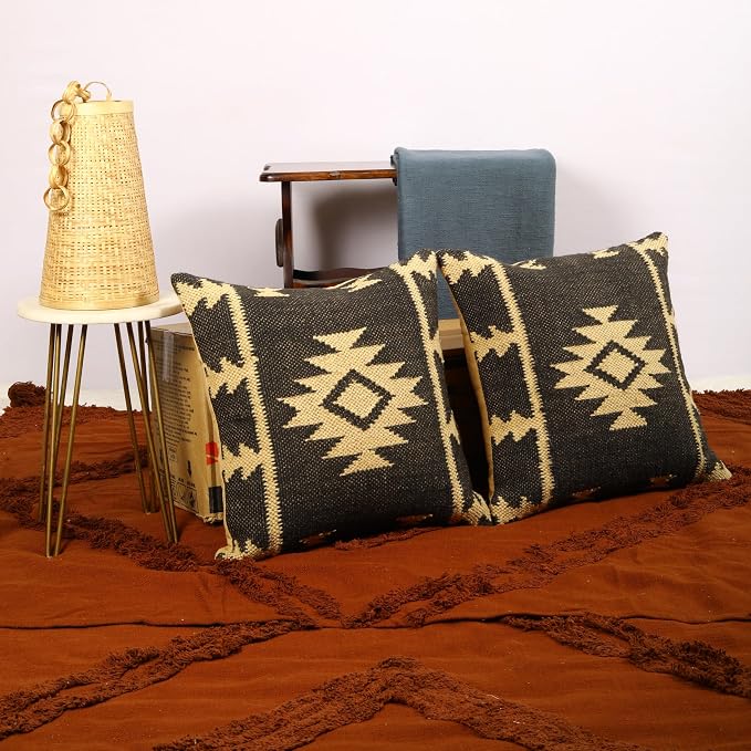 Trade Star Throw Pillow Cover Set of 2 Kilim Cushion Cover 70% Jute 30% Wool Pillow Shams Indian Jute Cushion Cover Vintage Pillow Case Handwoven Pillowcase (Kilim 8)