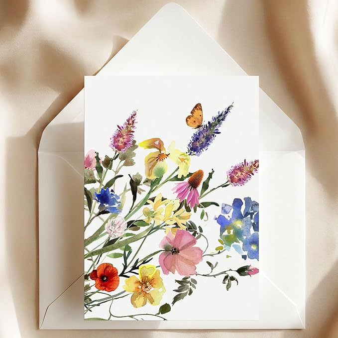 Wildflowers Greeting Cards - Set of 10 All Occasion 5x7 Note Cards with Envelopes. Blank Inside. Watercolor Designs of Wildflower Bouquets