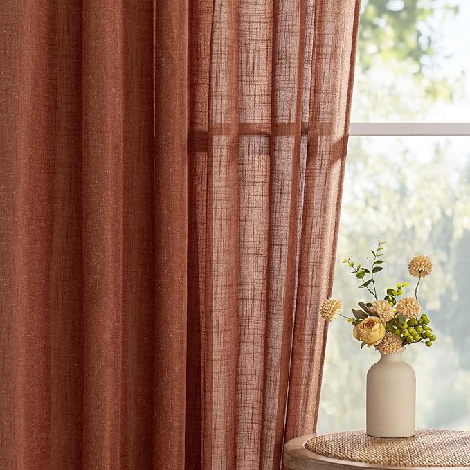 MYSKY HOME Semi Sheer Curtains 72 Inch Length for Bedroom 2 Panels, Light Filtering Privacy Drapes, Door Curtains for Closet Doorways Back Tab Soft Touch Style Texture for Kitchen, Terracotta, 50"x72"