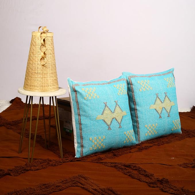 Trade Star 100% Cotton Cushion Covers Set of 2 Throw Pillow Covers Handloomed Rug Decorative Cushion Cases Handwoven Pillowcases 18x18 Inches Designer Pillow Sham