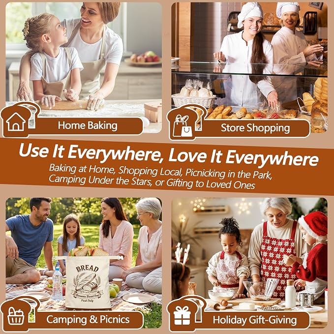 Beeswax Bread Bags for Sourdough 2 Pack 17x13 - FDA Compliant Reusable | Double-Seal Lock, Replaces Plastic Wrap, Zero Waste, for Artisan Boules, Baguettes, Homemade Loaves & Proofing Cover Included