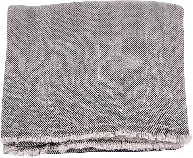 Cashmere Blanket – Hand Woven 100% Pure Wool Throw Blanket, 135 x 270 cm – Fine Herringbone Pattern Cozy, and Soft Blanket for Bed, Sofa, or Couch - Made in Nepal