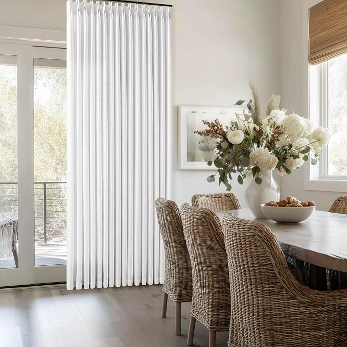 White Linen Curtains 102 Inches Long for Living Room Pinch Pleated Drape with Hooks Rings for Track System Back Tab Light Filtering 102 Inch Curtain for Bedroom Sliding Patio Door 2 Panels 50x102
