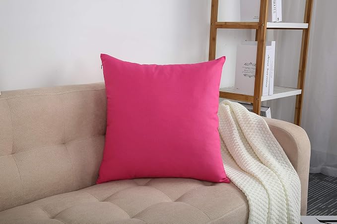 TangDepot Handmade Decorative Solid 100% Cotton Canvas Throw Pillow Covers/Cushion Covers, 45 Colors Available - (20" x20" , Hot Pink, 2 Count (Pack of 1)) | 100% cotton, same-color zip, machine wash & air dry. For living room, bedroom, office, car. 42...