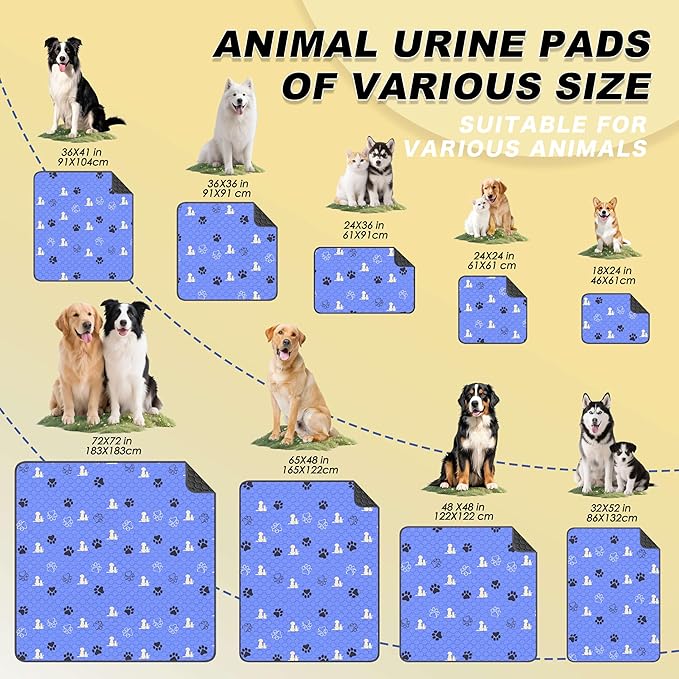 WanpeeGoo Washable Pee Pads, Puppy Pee Pad for Dogs, 2 Pack Absorbent Reusable Training Dog Pads Pet Puppy Pads, Non-Slip Potty Pads for Whelping, Playpen, Crate, Bed, Blue 36"x54"