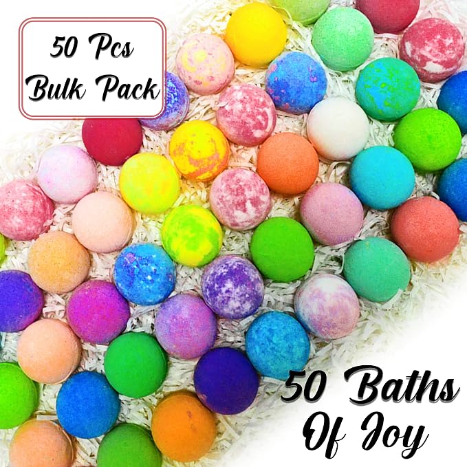 Best Best Bath Bomb Gift Set for Women - 50 Individually Wrapped Bath Bomb Bulk -Organic Moisturizing Bath Balls for Women Men & Kids. Party Favors for Adults & Teens. Sulfate Free Bathbombs!