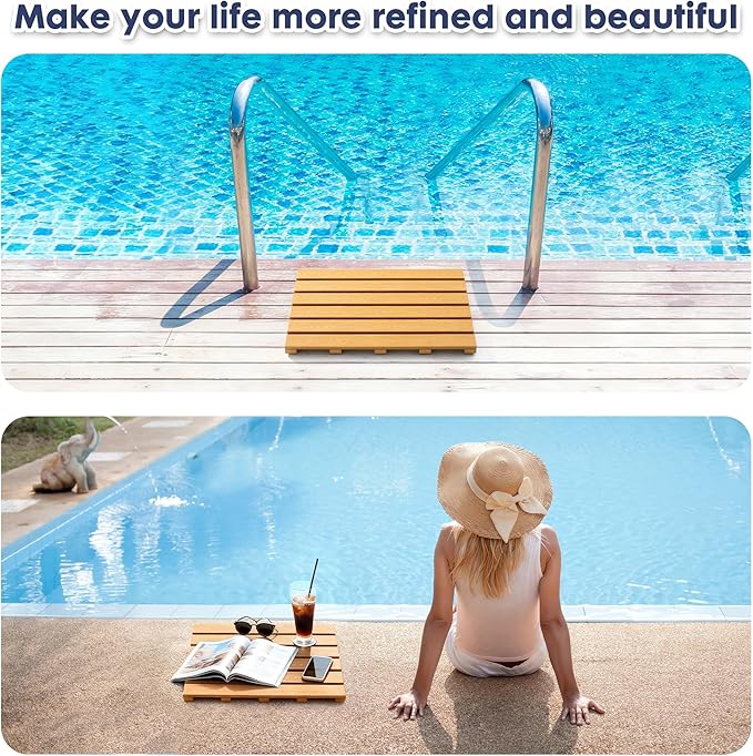 Bamboo-Design Bath Mat, Heavy Duty HDPS Plastic, 19.7" x 13.8", 400lb Support, 100% Waterproof & Fadeproof, Superior to Real Bamboo for Bathroom Spa Sauna Poolside Outdoor (Bamboo Color)