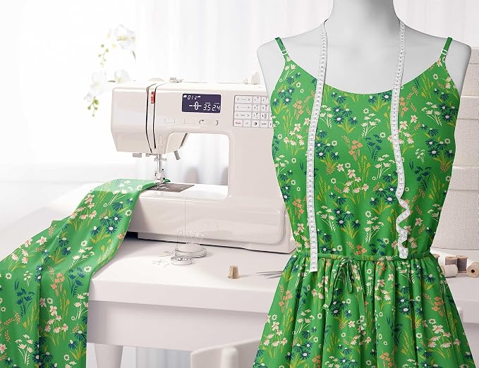 Soimoi Heavyweight Cotton Poplin Fabric Material, Green - Floral Printed - 42" Inch Width, Natural Cotton Material for Quilt Making, Dresses, Skirts, Pajamas, Pillowcases, Tablecloths, Kurtis, 1 Yard