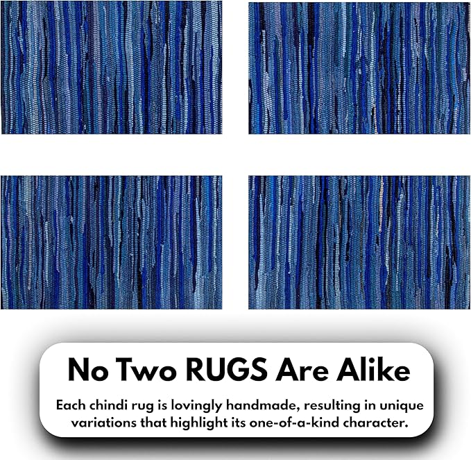 Ramanta Home 100% Cotton Hand Woven Tonal Chindi Rag Rug 3'x5' - Navy, Recycled Reversible Rugs, Boho Rustic Farmhouse Rugs for Living Room, Dinning Room, Kitchen Floor Mats - 36"x60"