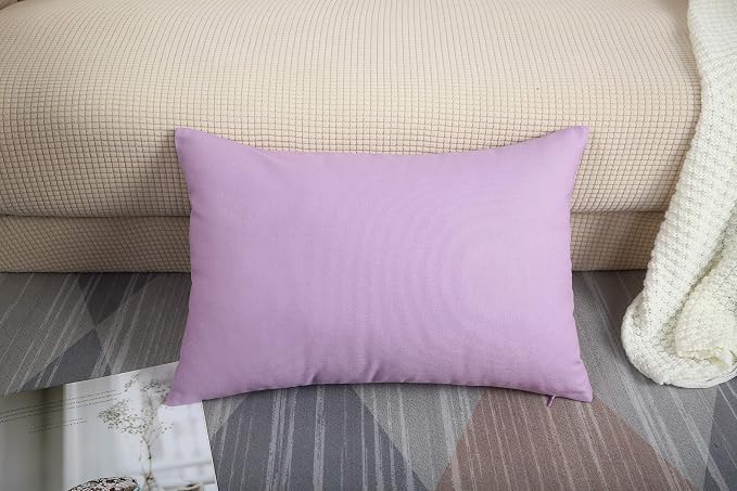 TangDepot 100% Cotton Solid Throw Pillow Cover 12x20 Light Purple Lavende | 100% cotton, same-color zip, machine wash & air dry. For living room, bedroom, office, car. 42 colors, 119 sizes. Cover only.