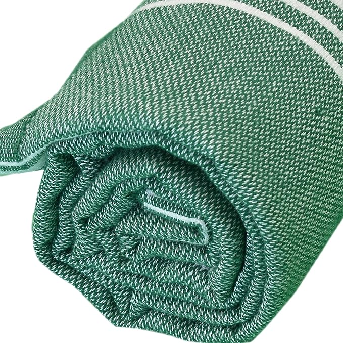 Bersuse Towels Anatolia XL Beach Blanket Throw Blanket Turkish Towel 100% Cotton Extra-Large Quick-Dry Lightweight Premium Peshtemal Towel - 61x82 Inches, Forest Green (Set of 3)
