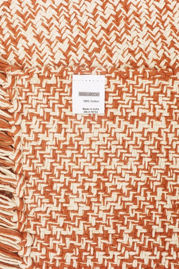 COTTON CRAFT Woven Area Rug - Reversible Boho Farmhouse Rustic Cotton Throw Rug Carpet with Fringe - Machine Washable Mat for Bedroom Living Room Entryway Bathroom Dorm - 22x34 - Terracotta Natural