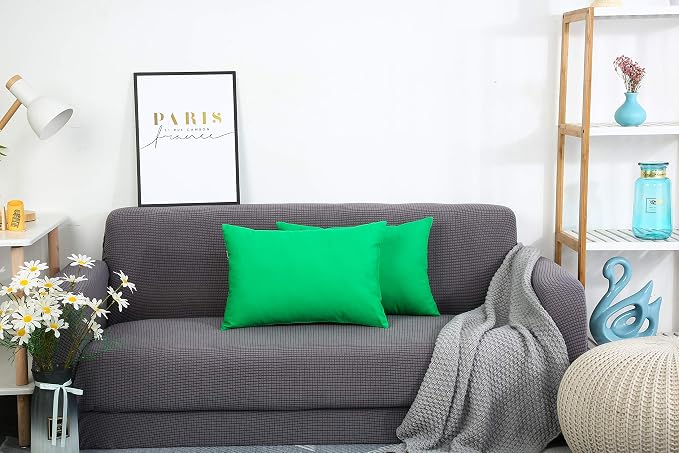 TangDepot 100% Cotton Solid Throw Pillow Cover 12x20 Bright Green | 100% cotton, same-color zip, machine wash & air dry. For living room, bedroom, office, car. 42 colors, 98 sizes. Cover only.