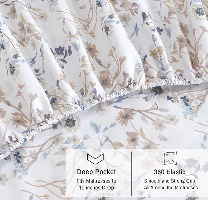 RUVANTI 100% Cotton Organic Percale Sheets King Size – Crisp Cooling Bed Sheets for Hot Sleepers, Deep Pocket 15”, Soft Peach Finish, Breathable & Durable Hotel-Style 4 Pcs, Tranquil