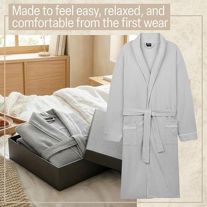 Get Trend Waffle Robes for Men M-3XL, Lightweight Soft Bathrobes, Cozy House Coat for Spa, Shower & Hotel