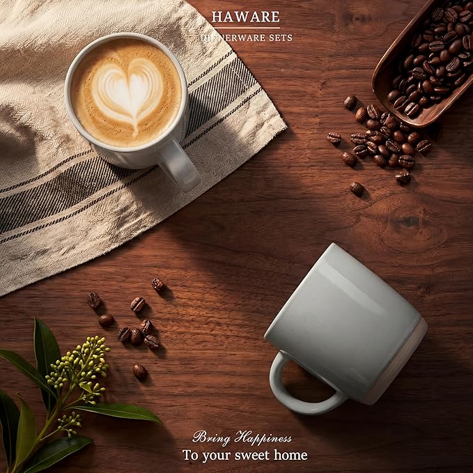 HaWare 13OZ Coffee Mugs Set of 6, Stoneware Coffee Cups, Ceramic Latte Mug for Man, Woman, Dad, Mom, Modern Tea Mugs for Latte/Cappuccino/Cocoa/Milk, Dishwasher& Microwave Safe, Speckled Misty Grey