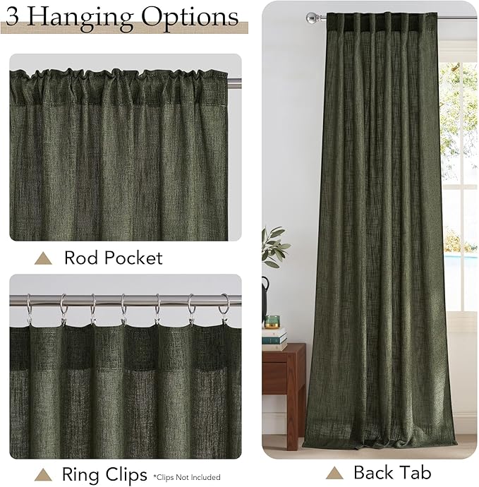 NICETOWN Linen Curtains 84 inch Length for Living Room 2 Panels Set, 55" Wide Thick Flax Linen Blend Privacy Window Drapes Rod Pocket & Back Tab with Light Filtering for Bedroom