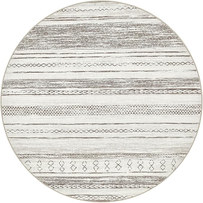 Tortania 5' Round Area Rug Living Room Rugs - Washable Large Soft Neutral Boho Moroccan Bohemian Farmhouse Rug Indoor Floor Carpet for Bedroom Under Dining Table Home Office Decor - Cream/Brown