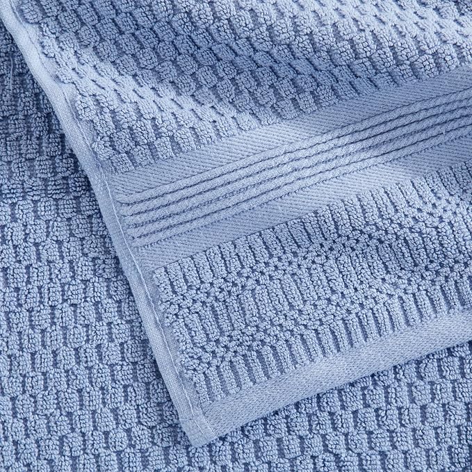 Market & Place 100% Cotton Waffle Weave Bath Towels Set of 4 – Soft, Quick-Dry, Lightweight, Textured Bathroom Towels – Country Blue | Zoey Collection