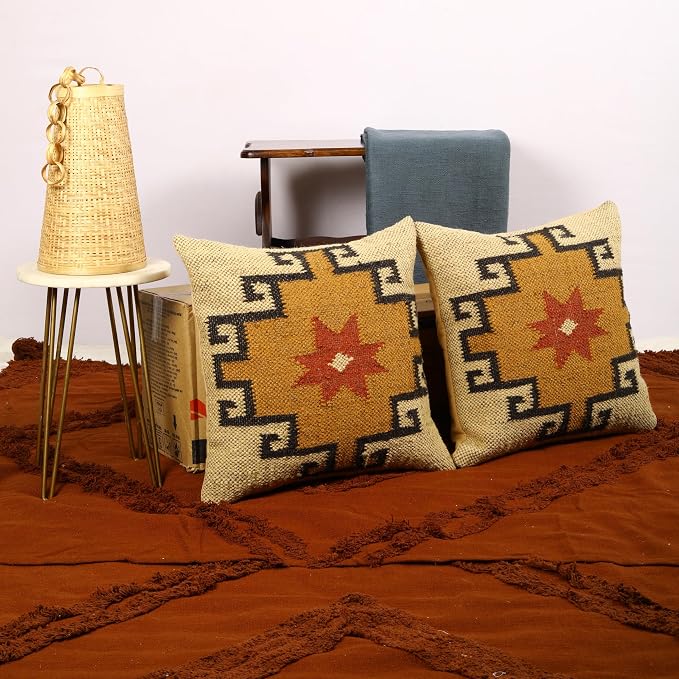 Trade Star Set of 2 Kilim Cushion Covers Handloomed Rug Decorative Cushion case 18x18 Inches Throw Pillow Cover Handwoven Pillowcase 70% Jute 30% Wool Pillow Shams (Kilim 10)