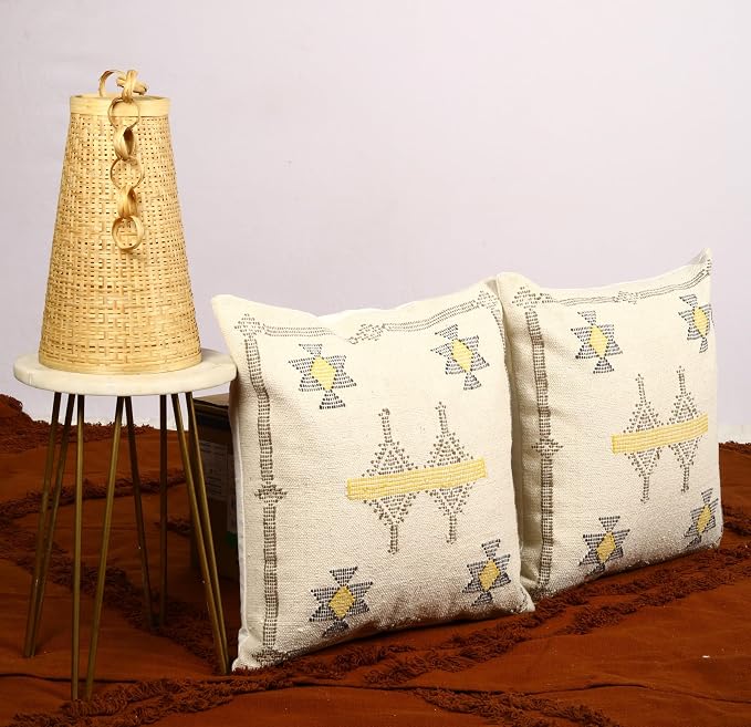 Trade Star 100% Cotton Throw Pillow Covers Set of 2 Cotton Cushion Covers Handloomed Rug Decorative Cushion Cases Designer Square Pillow Shams Handwoven Pillowcase 18x18 Inches