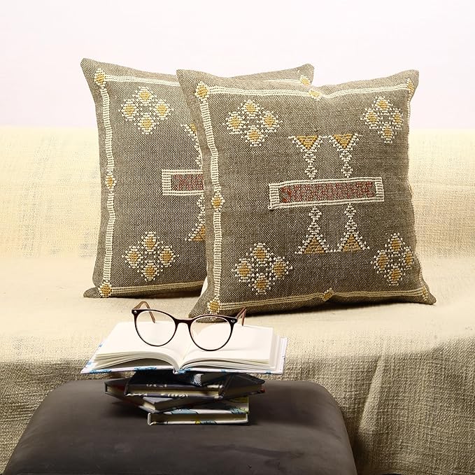 Trade Star Handwoven Pillowcase Set of 2 Cushion Covers 100% Cotton Throw Pillow Cover Kilim Sabra Decorative Authentic Pillow Case for Outdoor Designer Square Pillow Shams