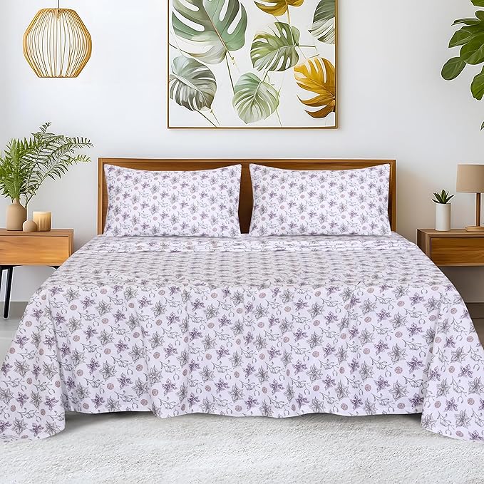 RUVANTI Flannel Sheets Queen Size - GOTS Certified 100% Organic Cotton, 4 Piece Warm, Soft & Breathable Set, Deep Pocket Snug Fit, Double Brushed Cozy All Season Bedding, Fir Affection
