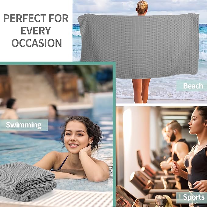 MICROFI New Microfiber Waffle Bath Towels, 2 Pieces, Oversized, Soft, Absorbent, Fast Drying, Lint Free 430 GSM (Gray)