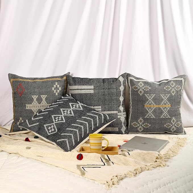 Trade Star 100% Cotton Pillow Cover Handwoven Pillowcase Premium Cushion Cover Throw Pillow Authentic Farmhouse Designer Cushion Case Set of 4 Handloomed Pillow Cases (Sabra 3)