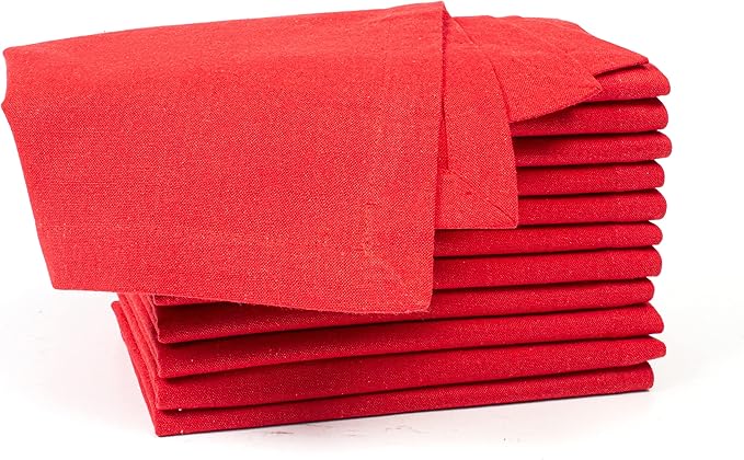 Cloth Napkins Red Cotton Cloth Napkin Set of 12 100% Cotton Textured Cloth Dinner Napkins 18"X18" Everyday Usage Cloth Napkins Over Sized with Mitered Corners Ultra Soft Durable