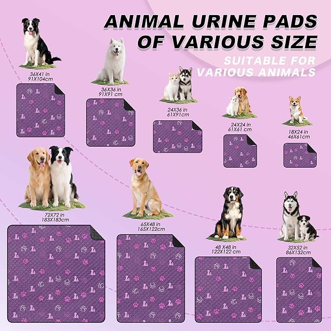 WanpeeGoo Washable Pee Pads for Dogs, 1 Pack Absorbent Reusable Training Dog Pads Pet Puppy Pads, Non-Slip Potty Pads for Whelping, Playpen, Crate, Bed, Purple, 65"x48"