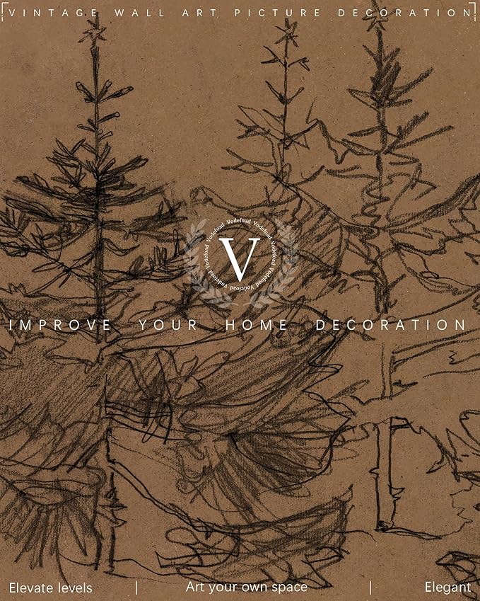 Vodefoad Vintage Xmas Pine Tree Sketch Print Classical Naturalist Tree Landscape Print Painting Moody Christmas Farmhouse Wall Art Minimalist Mid Century Wall Art Painting Picture Aesthetic for Bedroom Bathroom Living Room Office Winter Decor - 8x10Inc...