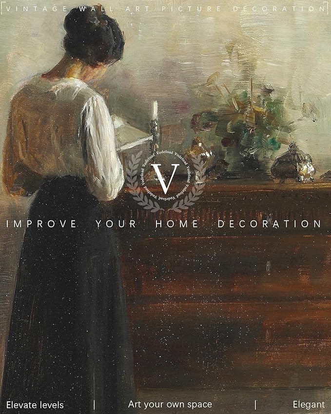 Vodefoad Vintage Woman Portrait Canvas Art Prints Painting Antique 19th Century Women Reading Wall Art Moody Dark Academia Aesthetic Artwork Poster for Gallary, Bedroom, Bathroom, Office, Desktop Decor - 8x10Inch Unframe