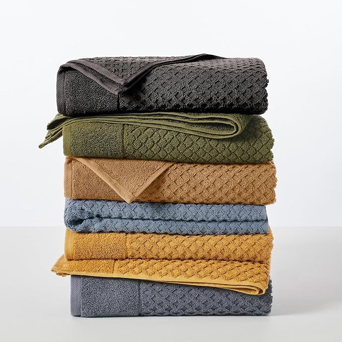 Great Bay Home Bath Towels - 100% Cotton 6 Piece Towel Set - Diamond Waffle Weave - Absorbent, Durable, Quick-Dry Towels for Bathroom (Chambray Blue)