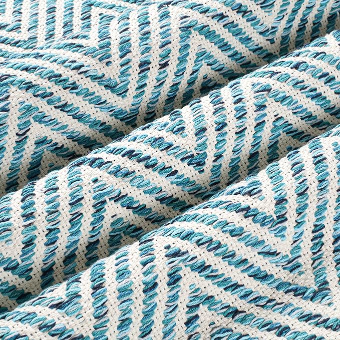 Cotton Chevron Hand Woven Area Runner Rug 2x6 Feet - Teal, Farmhouse Decorative Floor Runners Ideal for Hallways, Kitchen, Bedroom | Green Nursery Durable Geometric Reversible Living Space Patio Mats