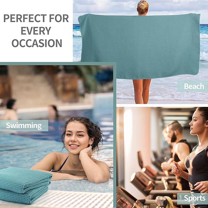 MICROFI New Microfiber Waffle Bath Towels, 2 Pieces, Oversized, Soft, Absorbent, Fast Drying, Lint Free 430 GSM (Green)