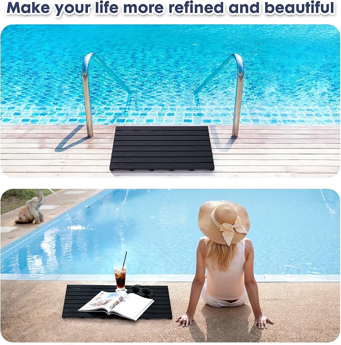 Bamboo-Design Bath Mat, Heavy Duty HDPS Plastic, 31.5"x18", 400lb Support, 100% Waterproof & Fadeproof, Superior to Real Bamboo for Bathroom Shower Spa Sauna Poolside Outdoor (Black Color)