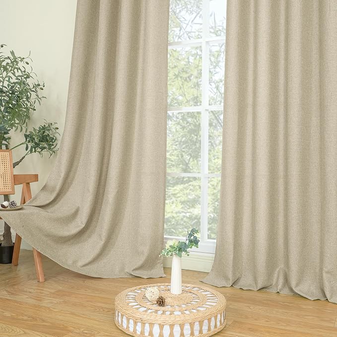 LAMIT Camel Linen Curtains for Living Room/Bedroom, 80 Inch Linen Textured Light Filtering Window Drapes Grommet Privacy Protected Panels for Farmhouse, 2 Panels, 52 x 80 Inch