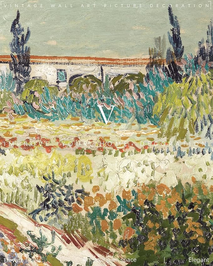 Vodefoad Vintage Antique Garden Painting, Spring Country Landscape Wall Art, Cottage Flower Garden Landscape Oil Art Print, Impressionist Pastoral Style Retro Wall Decor for Gallery Living Room Bedroom (UNFRAMED 8x10in)