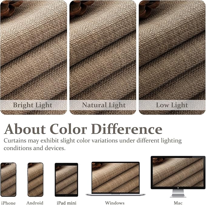 Rust Brown Pinch Pleated Blackout Curtains 96 Inches Long for Living Room, Natural Linen Memory Trained Privacy Rustic Curtain 8FT Length 2 Panel Set Insulated Soundproof Two Layer Viral Window Drapes