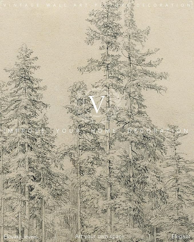 Vodefoad Sketch Tree Minimalist Drawing Canvas Wall Decor, Vintage Neutral Landscape Wall Art, Retro Antique Nature Art Pictures for Gallery Home Bedroom Bathroom Living Room - 8x10Inch Unframe