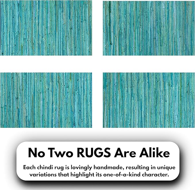 Ramanta Home 100% Cotton Hand Woven Tonal Chindi Rag Rug 3'x5' - Teal, Recycled Reversible Rugs, Boho Rustic Farmhouse Rugs for Living Room, Dinning Room, Kitchen Floor Mats - 36"x60"