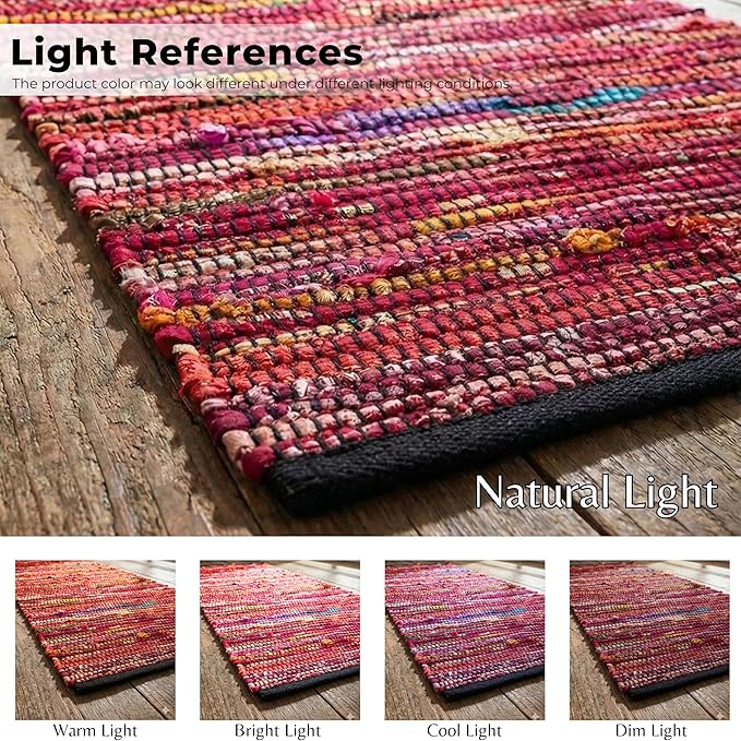 Ramanta Home Cotton Chindi Hand Woven Rug - 2x3 ft Multi Color, Reversible Area Rugs for Indoor, Outdoor, Living Room, Kitchen, Entryway | Boho Door Mat for Home Decor - 24x36 Inches