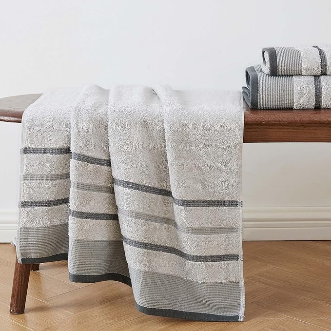 Great Bay Home Decorative Hand Towel Set - Cotton 4 Pack 26x16 Hand Towel Set - Durable Towels for Bathroom Decor (Light Grey/Mid Grey/Dark Grey)