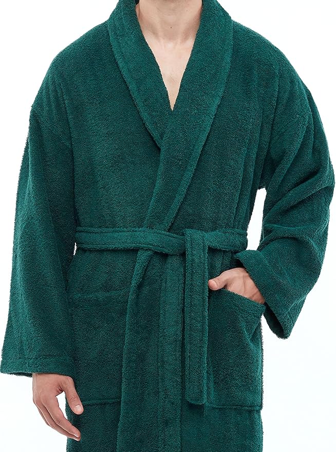 Arus Men's Shawl Collar Robe, Turkish Terry Cotton Bathrobe with Regular and Full Length Options