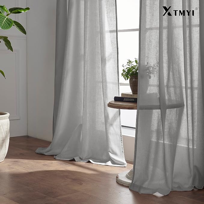 Light Gray Curtains 84 Inches Long 2 Panels Sets,Semi Sheer Linen Back Tab Hooks Pleated Privacy That Let Light in Filtering Non See Through Curtains for Bedroom Living Room 84 In Length,Dove Grey